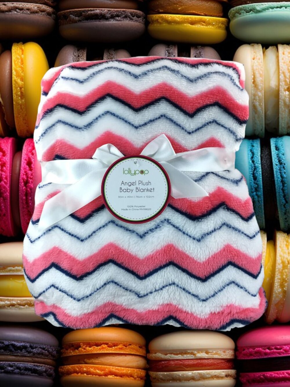 NWT Chevron Striped Print Plush Baby Blanket Zig Zag Wavy Pink Blue White Stripe
